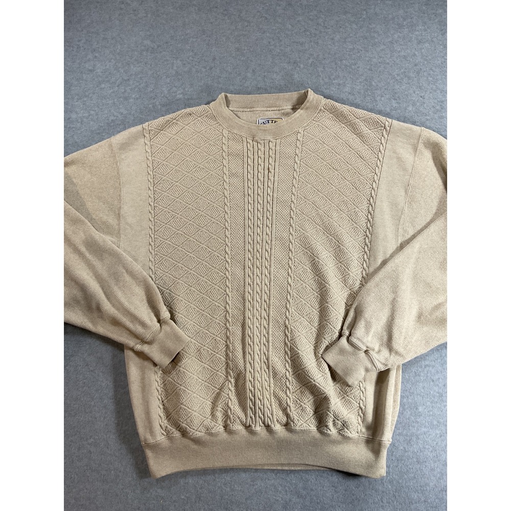 Cutter & Buck Mens Large Beige Cable Knit Cotton Crewneck Made in USA 1848
